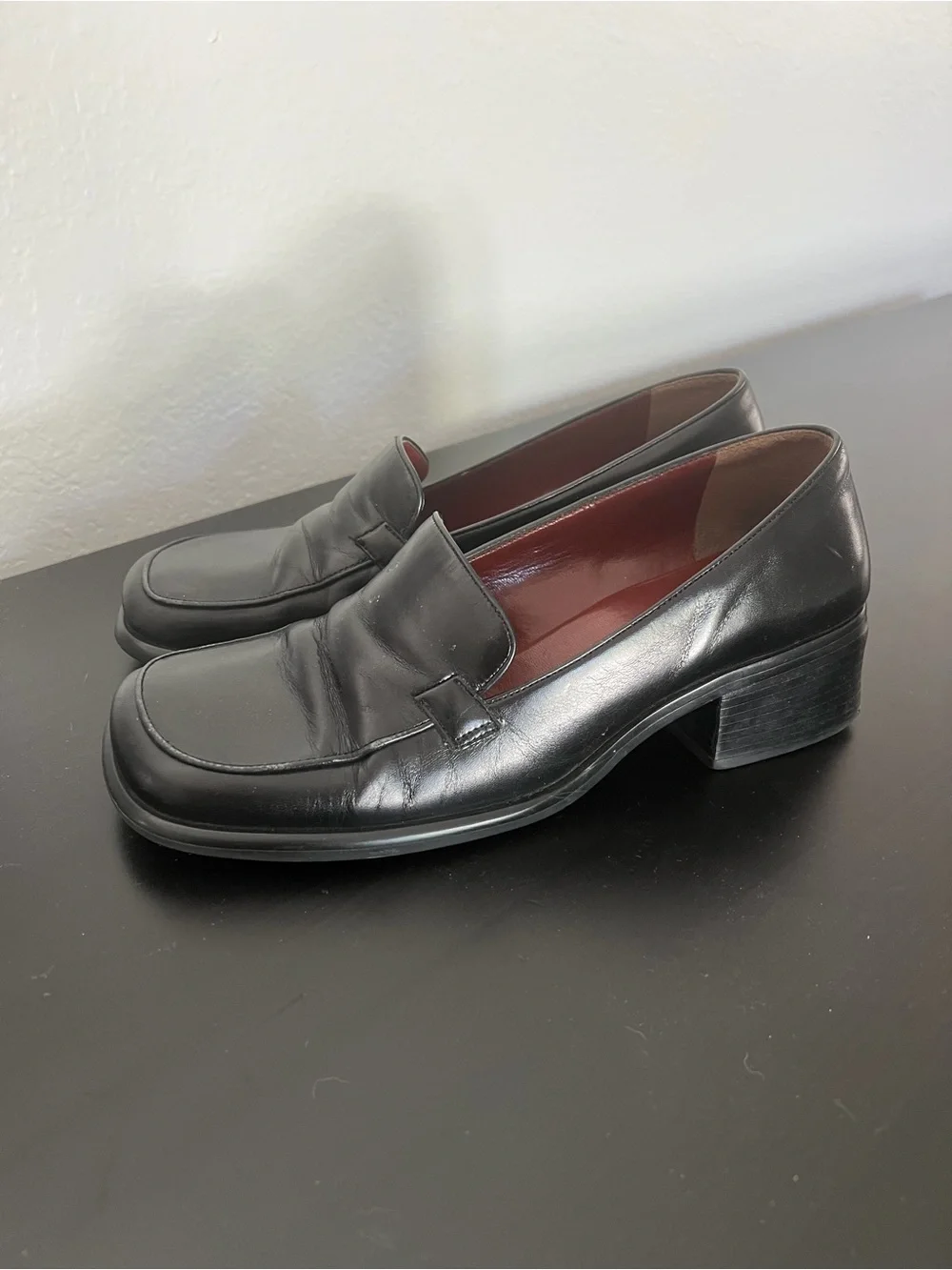 Nine West Classic Black Leather Women's Block Heel Loafers